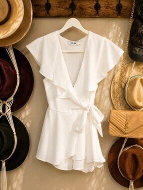 DO+BE White Ruffle Wrap Romper with Side Tie